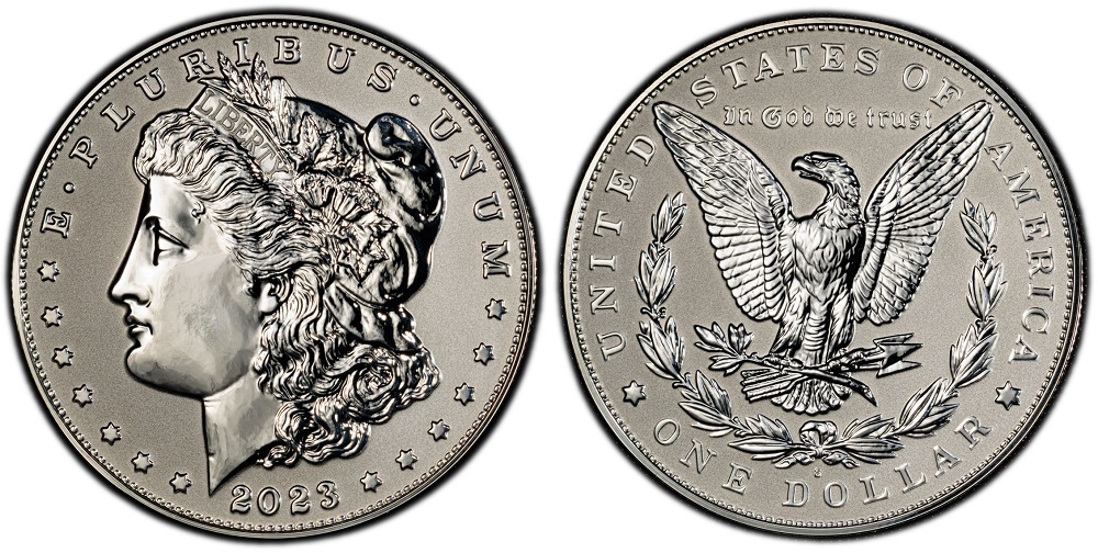 2023-S Reverse Proof Morgan Silver Dollar obverse and reverse showing frosted eagle design