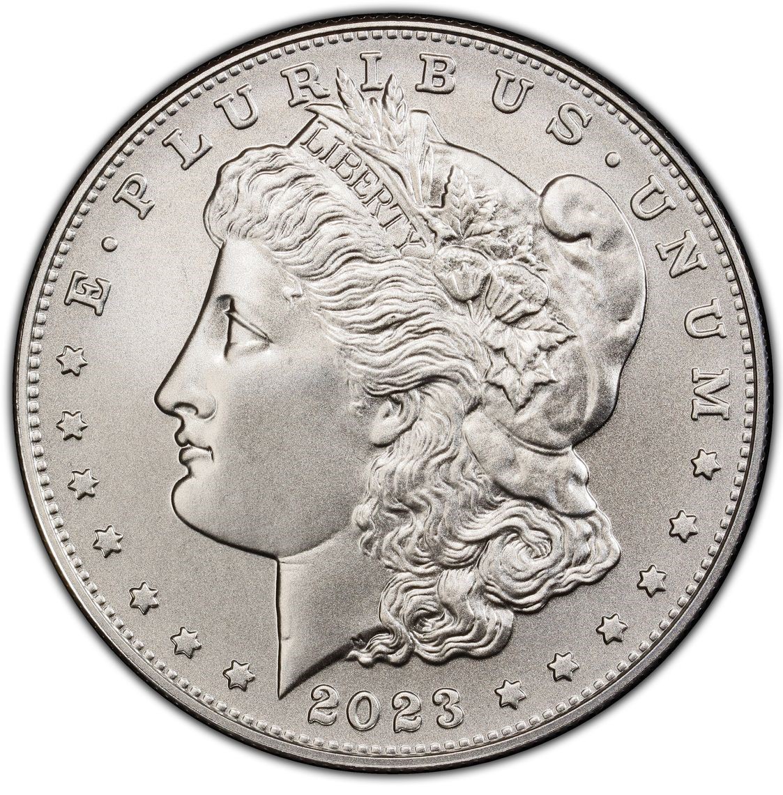 2023 Morgan Silver Dollar collar shift error showing legend letters bleeding onto retaining collar with irregular edge
